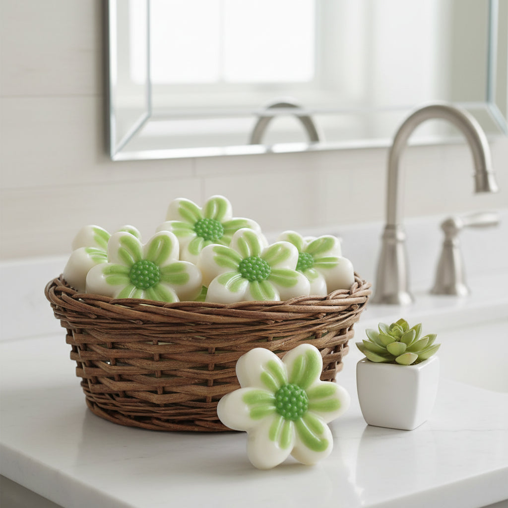  Geranium Flower Soap Bars in a basket