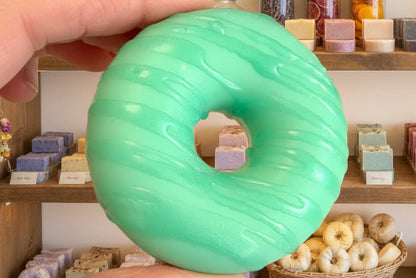 Green apple scented donut-shaped soap