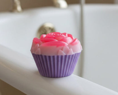 Fig blossom scented cupcake soap bar on the tub