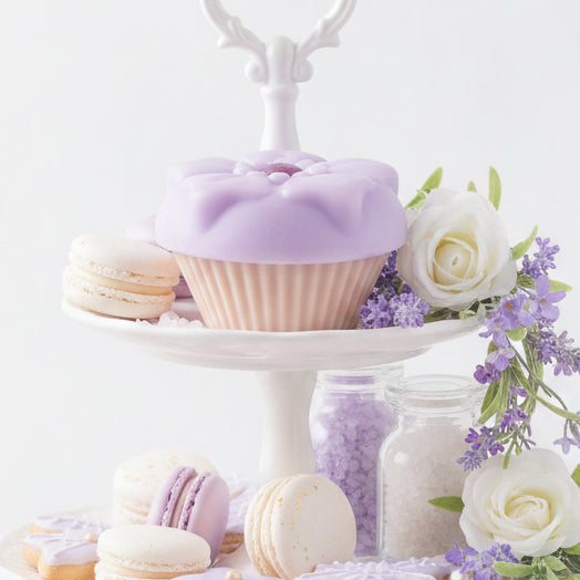 Fig cupcake soap bar on a dessert display