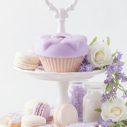 Fig cupcake soap bar on a dessert display