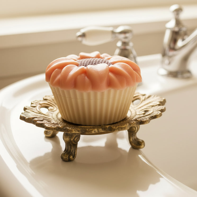 Golden berry soap bar in a bubble bath