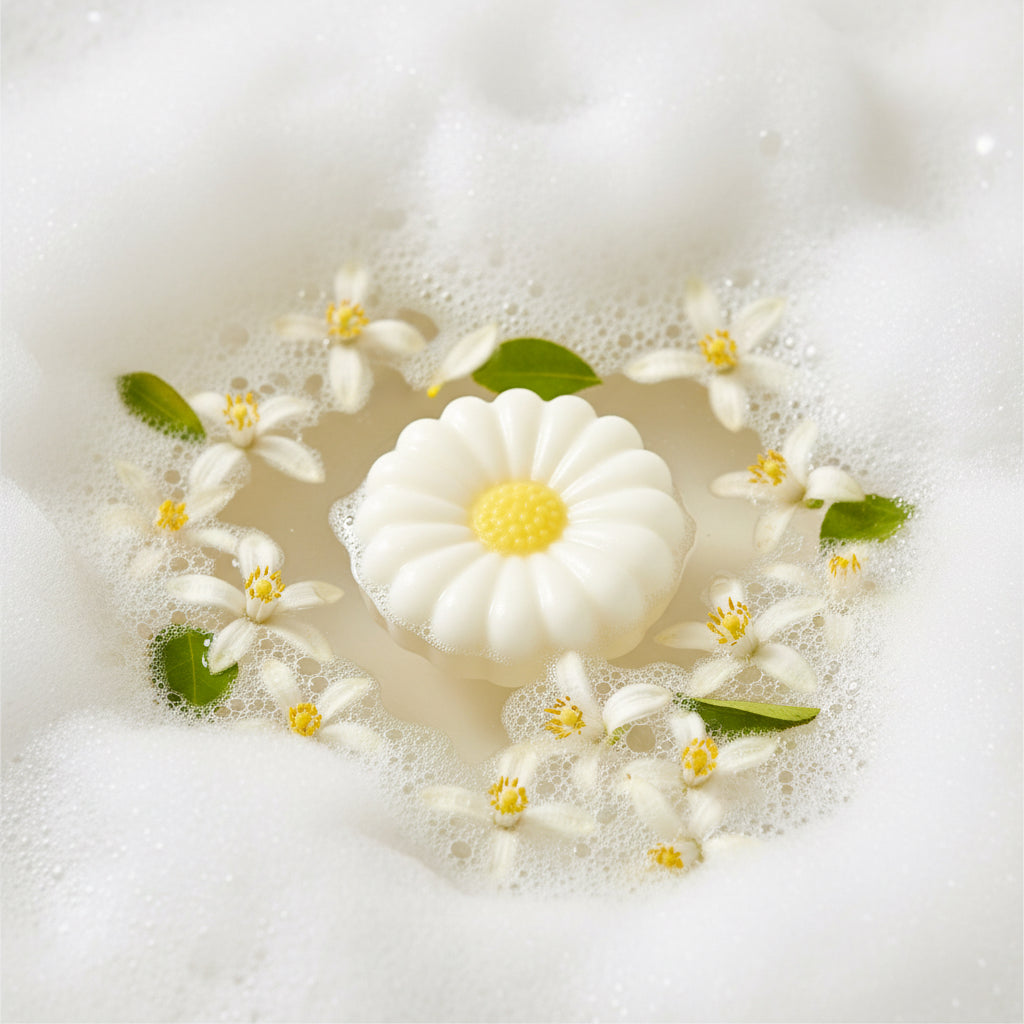 Lemon cupcake soap bar in a lemon blossom bubble bath