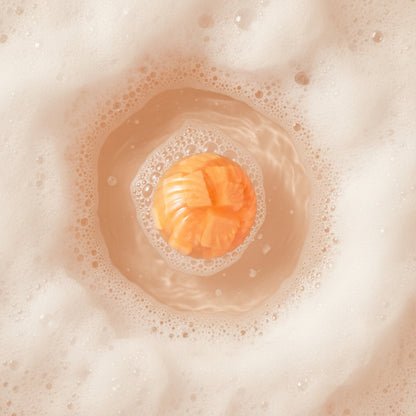 Peach Delight soap bar in a bubble bath