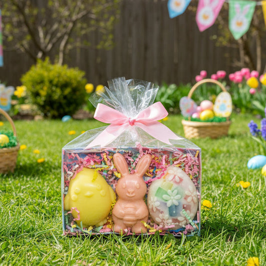 Pink Easter bunny soap basket
