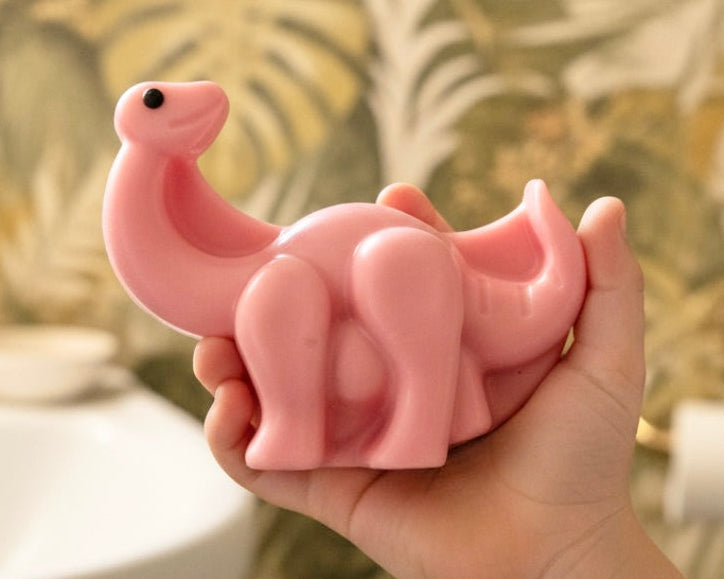 Pink fruity petals scented dinosaur soap bar