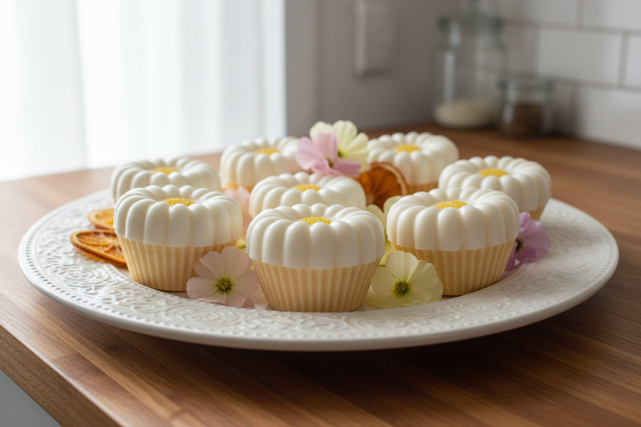 Platter full of lemon cupcake soap bars