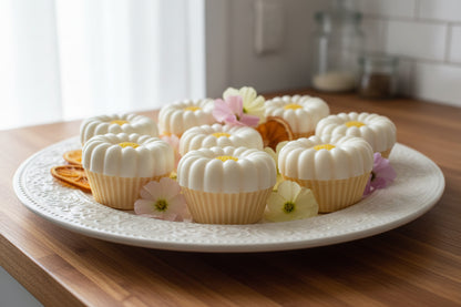 Platter full of lemon cupcake soap bars