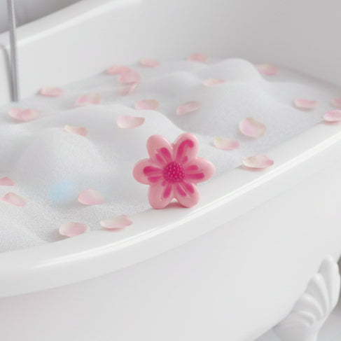 SWEET PEA SCENTED PINK FLOWER ON TUB OF BUBBLE BATH